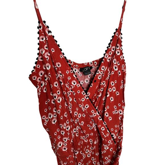 LOFT Ann Taylor Red Floral Sleeveless Belted Shorts Romper, Size XS - Picture 4 of 6